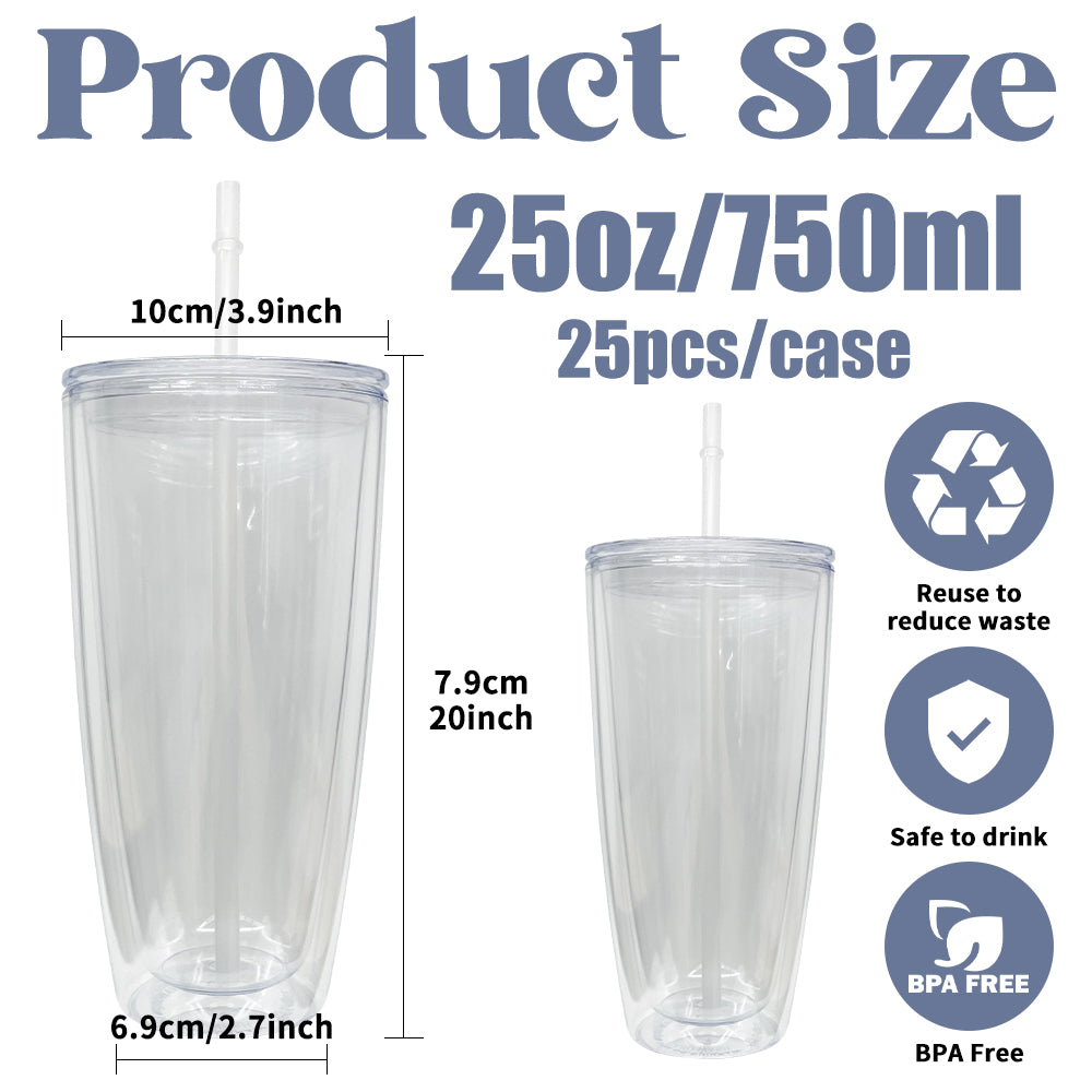 25oz acrylic plastic double wall snow globe cup with lid and straw for DIY glitter and vinyl_miki